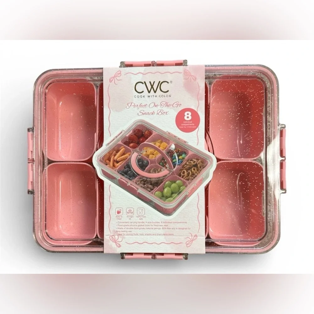 Cook With Color Sparkle with Lid Snack Box Food Storage Container Pink New!
